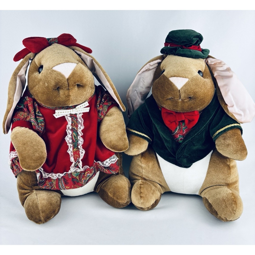 Vintage Plush 2 Pair 1985 Christmas‎ Velveteen Rabbit Bunnies Toys R Us Stuffed